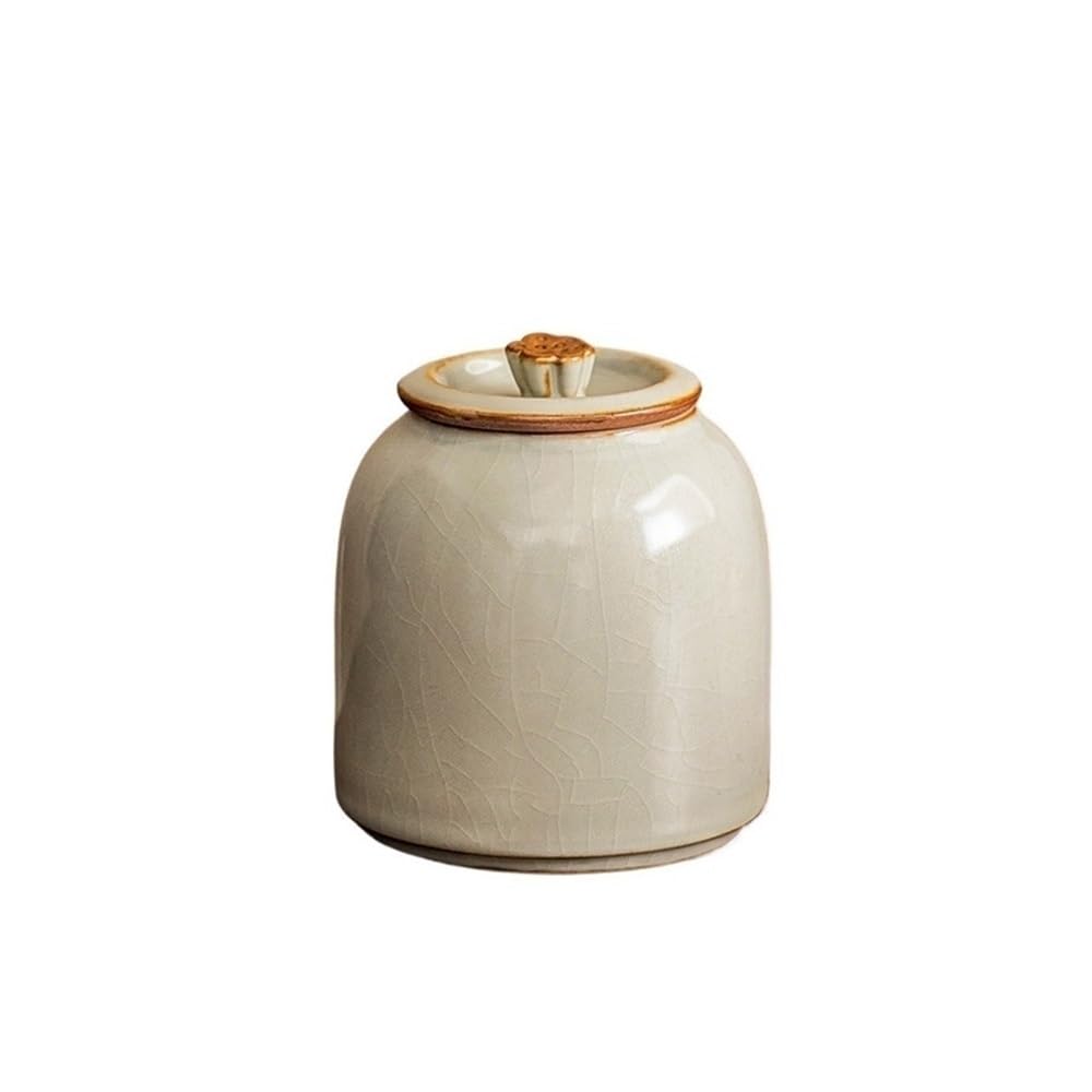CHENGAIJIAN Tea Canister Mihuang Ru Kiln Tea Jar Household Ceramic Storage Container Tins With Sealed Lid Exquisite Mini Caddy(Beige)