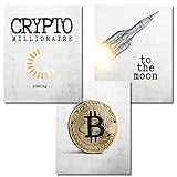 Crypto Prints set of 3-8x10 unframed crypto posters for office - crypto gift for men - crypto millionaire loading, bitcoin, to the moon
