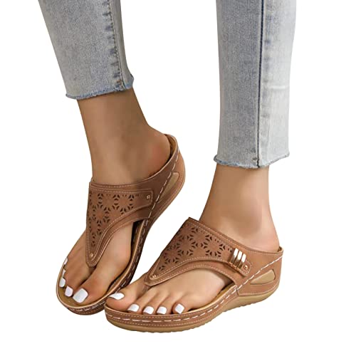 PETCDIM Women's 2025 Summer Arch Support Slip-On Sandals Wide Width Boho Flip Flops
