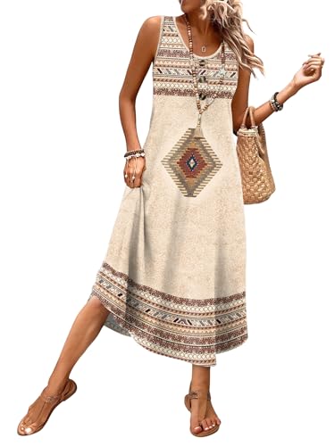 Image of WIHOLL Summer Dresses for Women 2026 Button Front Sleeveless Casual Midi Dress Beach Vacation Sundresses with Pockets