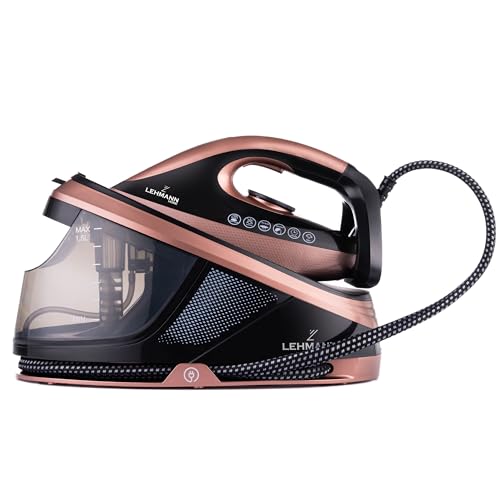 LEHMANN Centrale Vapeur, 8 bars Pression, Puissance 2400W, Réservoir 1,5L, Réglage Manuel, Mode Eco, Semelle en Céramique, 120 g/min avec Jet Vapeur Puissant, Arrêt Automatique, Noir/Or Rose