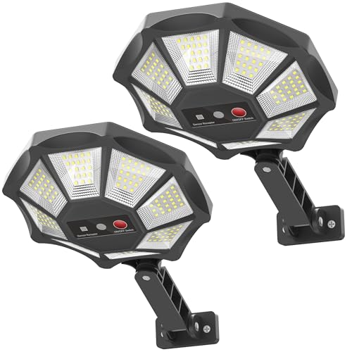 OKPRO Solar Lights Outdoor, 168LED 6500K Flood Light Dusk to Dawn(2 Pack), Black