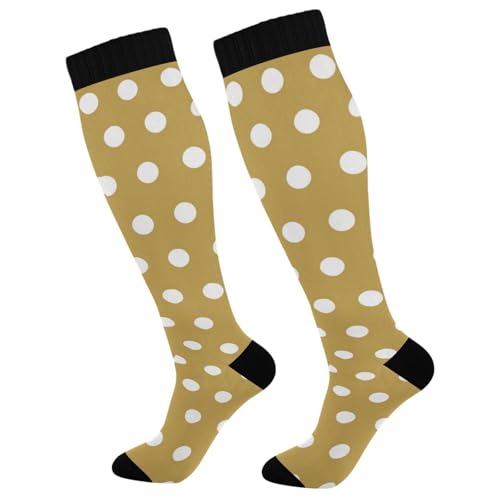 CZXW 1 Pair Polka Dots Khaki White Compression Socks 20-30mmHg Knee High Women Socks Tube Athletic Stockings for Men Sport Soccer Running Cycling Medical Nurse Winter Travel