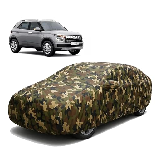 Image of Sulfar 100% Waterproof Car Body Cover Compatible with Mirror for Hyundai Venue with Long Lasting Durable Material (Triple Stitched, Full Bottom Elastic, Camouflage Army)