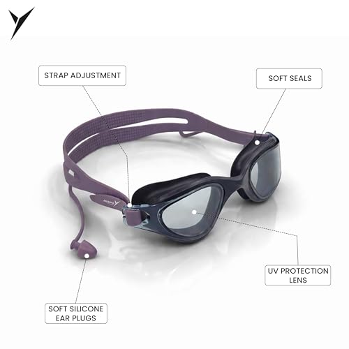 Image of jaspo Swimming Goggles with Anti-Fog Lenses For Men & Women | Adjustable Back Strap | Soft Silicone Ear Plugs | UV Protection Lens | Protective Case