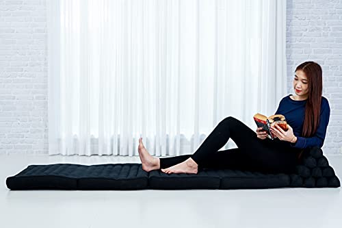 Image of Leewadee Comfortable Japanese Floor Mattress - Thai Floor Bed with Triangle Cushion - Futon Mattress - XL Extra Long Thai Massage Mat, 89 x 20 inches, Black, Kapok Filling