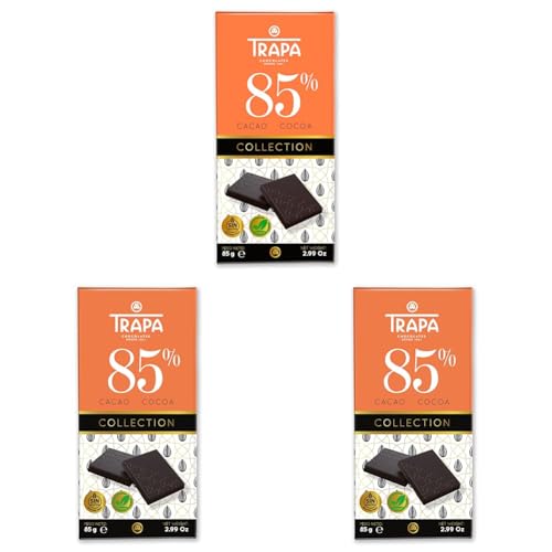 TRAPA COLLECTION|Chocolate Negro 85% Cacao | Tableta 85 g | Sin Gluten (Paquete de 3)