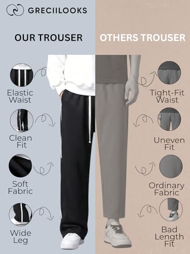 Image of GRECIILOOKS Korean Style Track Pants for Men - Loose Fit Lycra Cargo Joggers | Trendy Gym & Streetwear Bottoms with Utility Pockets (Available in Plus Size)