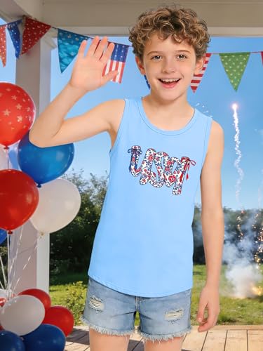 Image of CAZYCHILD Girls American Flag Tank Tops Boys 4th of July Shirts USA Summer Sleeveless Tee Independence Day Outfit 5-14y