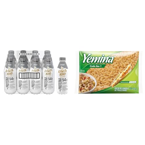 LALA 100 Proteína Light Leche Sin Lactosa Reducida Grasa 12 Unidades 1 Litro + Yemina Sopa Codo Liso 1-1 x 200g