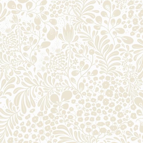 LiKiLiKi Beige Blumentapete Selbstklebende Tapete 44x600 cm Vintage Wandfolie Blumen Mustertapete Wasserdicht Vinyltapete für Schlafzimmer Wohnzimmer Badezimmer