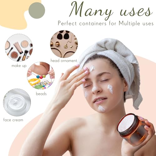 Image of Patelai 4 Pcs Plastic Jars Wide Mouth with Lids,4 Ounce,Amber | Travel Size for Creams Oils, Clear Round Storage Cosmetics Containers, Leak Proof Screw on Lids for Makeup Beauty DIY