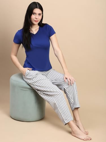 Image of KRYPTIC Women's 100% Pure Cotton Woven Pyjama | Mid Rise Relaxed Fit Full Length Nightwear Pant with Elasticated Drawstring Waistband & Side Pocket | Comfortable Lounge, Sleepwear & Casual Bottom Wear