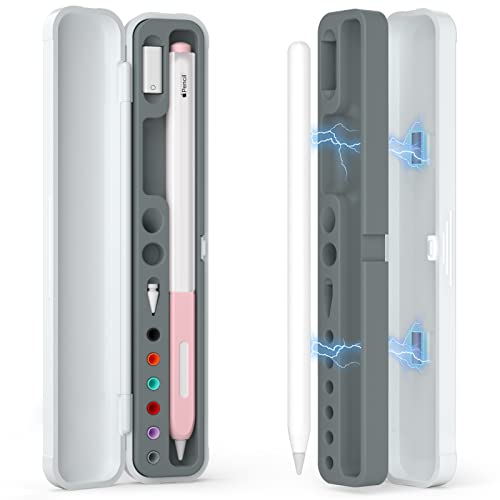 Image of Magnetic Carrying Case Compatible with Apple Pencil 2nd Generation and 1st Gen Pencil and Samsung Galaxy S-Pen Series, Pencil case Consists of Hard PC Shell and Soft Silicone Inner (Gray)