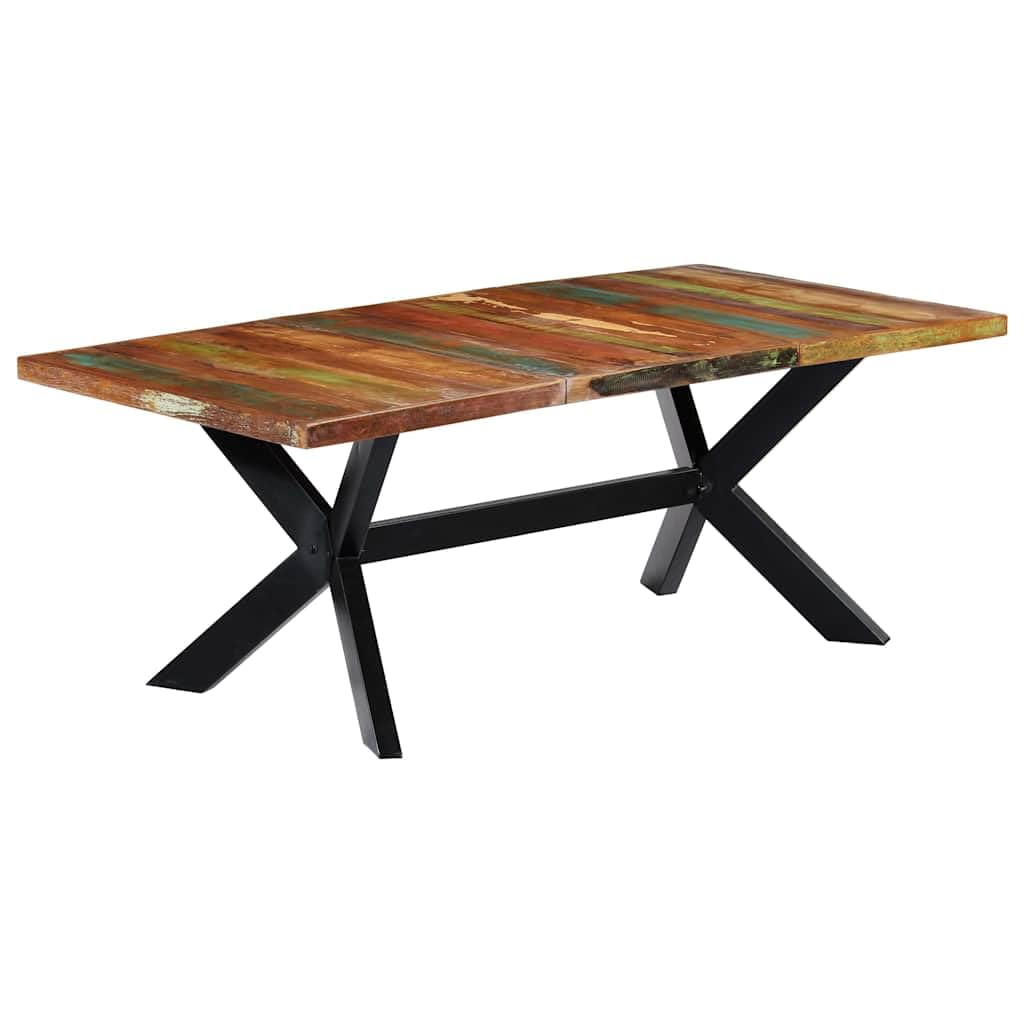 Tavolo da pranzo da 200 x 100 x 75 cm, in legno massiccio anticato con gambe in acciaio dal design industriale, tavolo da cucina rettangolare, stabile, mobile vintage per famiglia e ospiti