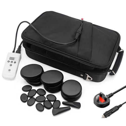 USEAHITOR 20 Pcs Basalt Hot Stones Massage Set with Temperature Adjustment Hot Stones Massage with Warmer Kit Professional Massage Tool for Relieve Tension and Muscle Pain (Black)