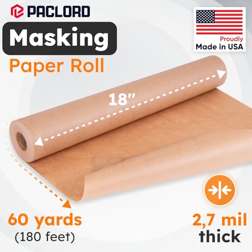 Image of 18 inch x 60 Yards (180 feet) Masking Paper Roll - Made in USA General Purpose Kraft Masking Paper for Painting - Painters' Protection from Splatter and Overspray