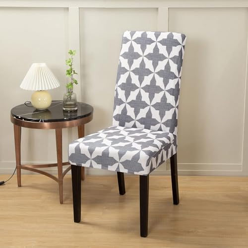 Image of House of Quirk Elastic Chair Cover Stretch Removable Washable Short Dining Chair Cover Protector Seat Slipcover (Pack of 1, White Twix)