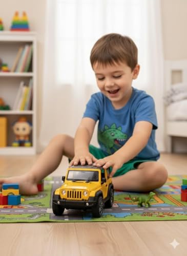 Image of Amisha Gift Gallery Thar Diecast Metal Toy Car for Kids, Yellow, 1:32 Scale | Pull Back Action, Openable Doors, Mini Jeep SUV Model Vehicle, Lights & Sound, Collectible