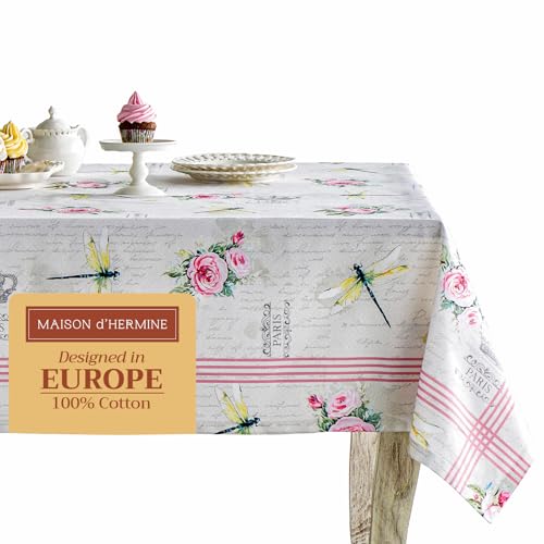 Maison d' Hermine Table Cloth Rectangle Table 100% Cotton 60 x 90 Inches Tablecloth Reusable Decorative for Dining Room, Farmhouse, Home, Party, Festive & Wedding Spring Summer - Champ De Mars