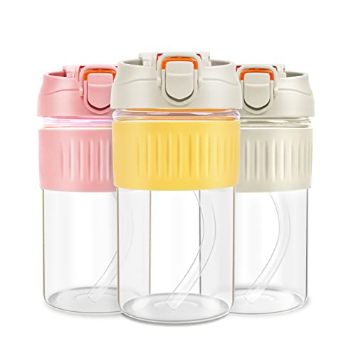 WENLIM Botella de Agua de Cristal con Pajita 550ml, Botella de Agua de Vidrio de Borosilicato 0.55L con Funda de Silicona,...