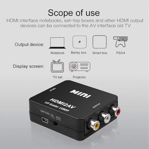 Image of HDMI /HDTV to AV /3RCA Scaler Adapter HD Video Composite Converter Box HDMI to RCA /CVSB L /R Video 1080P Mini HDMI2AV Support NTSC PAL New (White) with Cable