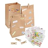 ★【 Papier-Tüten-Verpackungs-Geschenk-Set】 Kreuzbodenbeutel in der Größe 24x13x 8cm mit Holzklammer und Aufkleber können Ihre maximalen Bedürfnisse erfüllen. Die Tüten werden verwendet als Geschenktüten, Weihnachtstüten, Geburtstagstüten für Kinder und Erwachsene......Ihre Zufriedenheit mit Ihren Freunden oder Verwandten ist unsere größte Anerkennung.