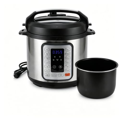 Image of Simple Deluxe Electric Pressure Cooker 8.5Qt, 12 Presets Instant Multi Cooker, Olla de Presion Nonstick Pot 8 Quarts for Slow Cook, Rice Cook, Steam, Saute, Canning, Yogurt Maker, Warm, Silver