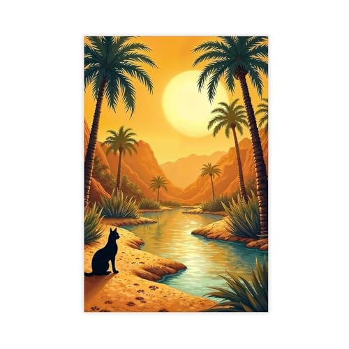 QZFNCOYU Buster Oasis   Póster de gato egipcio para decoración de pared, pinturas para sala de estar, dormitorio, 20 x 30 cm