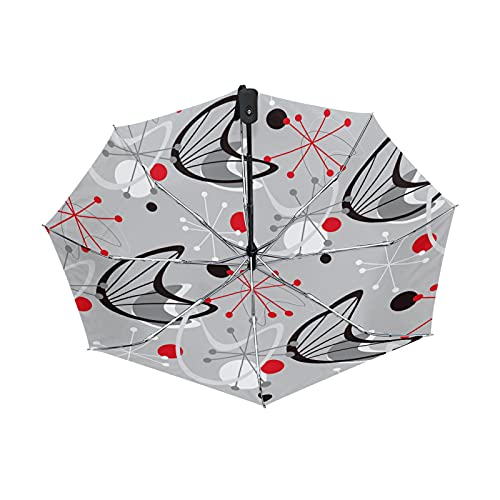 Parapluie pliable vintage 1950 automatique rouge et noir compact anti-UV pour voyage