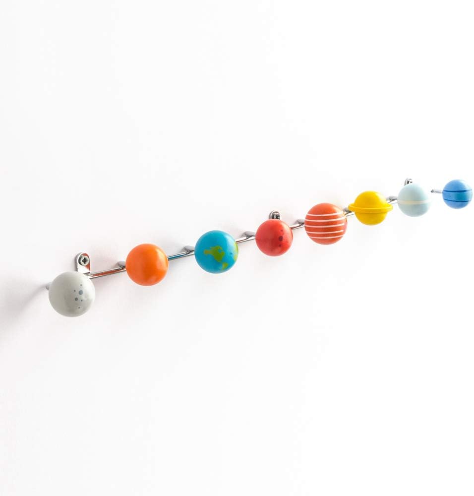 Suck UK Coat Hooks - Kids Coat Rack - Solar System Coats Hook - Wall Mounted Metal Hanging Rack - Space Themed Coats Hanger - Decorative Wall Hooks - Wooden Planet Hook - Bedroom Nursery Decor