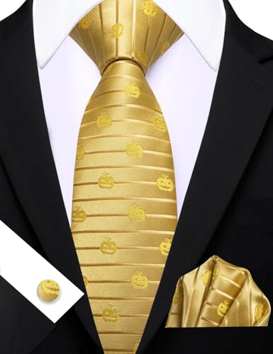 Image of Barry.Wang Man Tie Sets Skull Ties Animal Extra Long Necktie Silk Woven Handkerchief Cufflinks Festival Party Gift