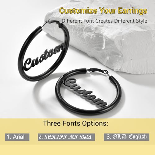 Image of Stainless Steel Chunky Hoop Earrings For Women, Minimalist and Chic, Black /Gold Plated, Round Hoops Earrings Hypoallergenic, Size: 30mm /40mm /60mm /80mm, Come with Box