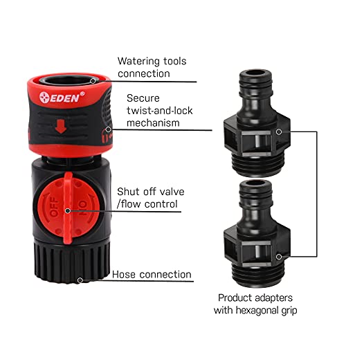 Eden 93218 Premium Garden Connect with Shutoff Valve and Water Stop & Lock Feature Quick Release Kit Hose Fittings and Adapters, (3 Sets/ 9 Pc)
