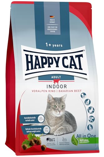Happy Cat 70592 - Indoor Adult Voralpen Rind - Katzen-Trockenfutter für ausgewachsene Katzen und Kater - 1,3 kg Inhalt