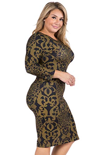 Image of ICONOFLASH Women's 3 /4 Sleeves Midi Bodycon Dress Crew Neck Fitted Dresses with Plus Size Options
