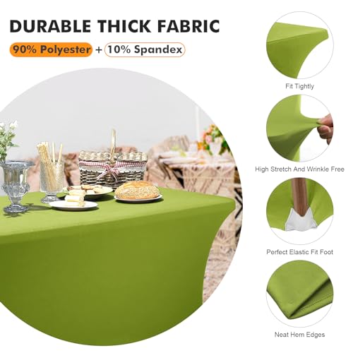 Image of SEPARO 2 Pack 4 Ft Green Table Cover Fitted Rectangular Tablecloth Stretchable Fabric Table Cloth 4 ft Wrinkle-Free for Party Tradeshows Banquet Weddings Cocktail