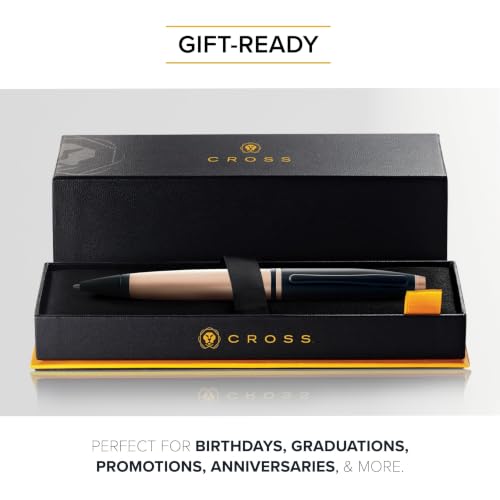 Image of Cross Calais Brushed Rose Gold & Black Refillable Ballpoint Pen - Medium Point, Black Ink, Smooth Writing, Presented in a Luxury Gift Box