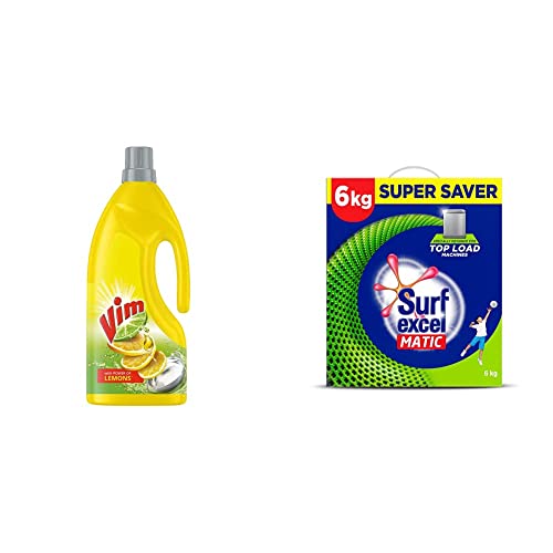 Image of Vim Dishwash Gel, Lemon, 1.8 L & Matic Top Load Detergent Powder - 4 Kg with Free 2 Kg Combo