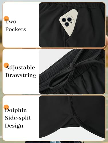 Women's Athletic Shorts High Waisted Running Workout Black Sporty Spandex Dolphin Shorts for Gym Yoga Pockets 2.5"3