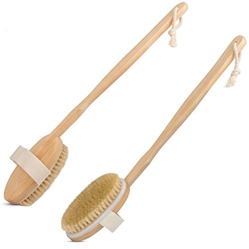 2 Pack Body Brush, EAONE Dry Brushing Body Brush With Long Bamboo Handle Natural Bristle Brush Dry Skin Brush for Exfoliating SPA-Enhance Skin Elasticity, Stimulates Blood Circulation