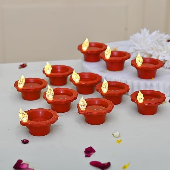 LED Water Sensor Diya Set, Flameless Smokeless Tea Light Candles for Diwali, Brown, Pack of 1+1 Free-image-47