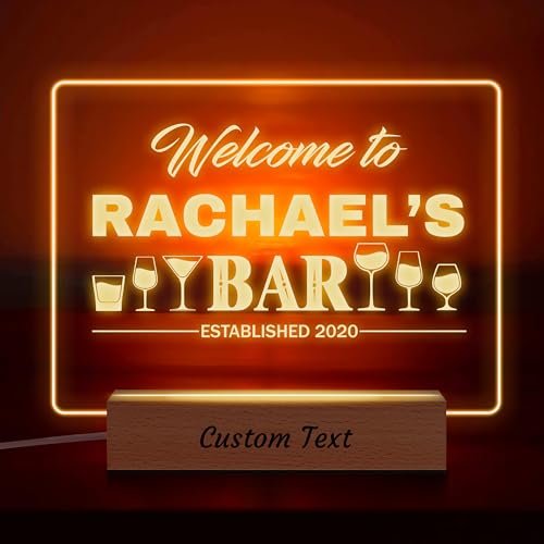 Custom Bar Sign Gifts for Home Bar Personalized LED Acrylic Plaque Night Light Customized Light Up LED Sign for Bar Coffee Shop Room Decor