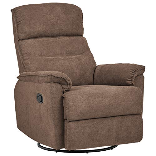 Ravenna Home Pull Recliner with Rotating 360 Swivel Glider, Living Room Chair, Fabric
