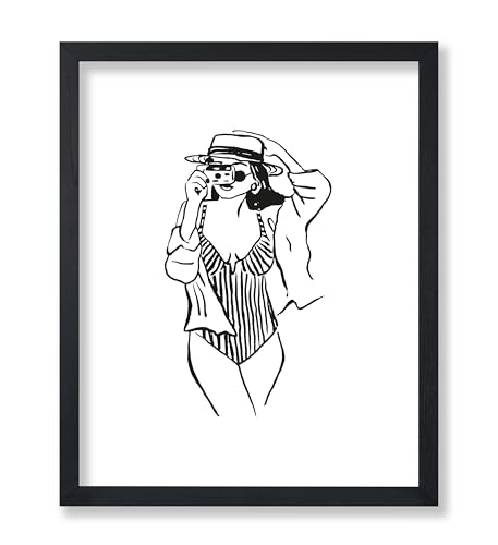 Poster Master Woman Taking A Picture Poster - Retro Swimsuit Print - Bikini Illustration - Girly Illustration - Line Art - Chic Boho Decor - Great Girl's Room or Office Decor - 8x10 UNFRAMED