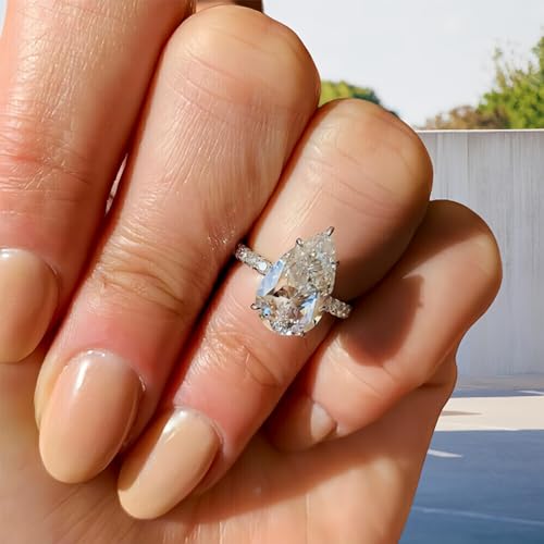 3ct Pear Cut Moissanite Solitaire Engagement Ring for Women Solid 10K 14K 18K Yellow Gold Promise Wedding Rings Gift for Her, Size 7 (D Color, VVS1 Clarity)3