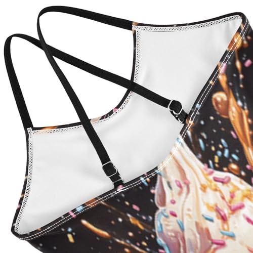 Pigsaly Girls One Piece Swimsuits Milk Chocolate Vanilla Ice Cream Kids Cross Back Swimwear Beach Sport Bathing Suit 3T4