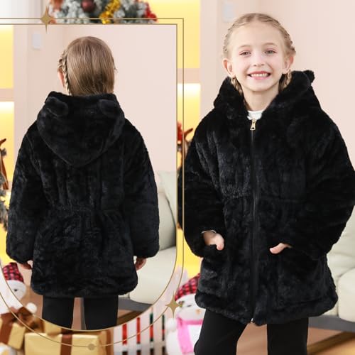 Image of UVIPC Toddler Girls Winter Coat Fleece Jacket Overcoat Kids Faux Fur Hooded Outwear Clothes Warm Thicken 1-8 Years
