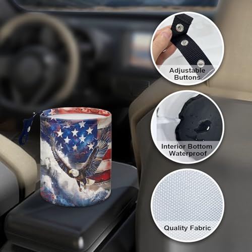 Image of Eagle with American Flag Car Trash Can Reusable Foldable Hanging Portable Dustbin Bin Waste Basket Collapsible Car Accessories Interior for Car SUV Trucks Universal