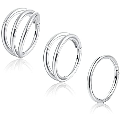 ADRAMATA 18G Septum Ring Clicker Daith Earrings 316L Surgical Steel Single Double Triple Nose Ring Piercing Hoop Conch Rook Helix Tragus Piercing Jewelry for Women Silver Gold Tone 8mm 10mm Cover